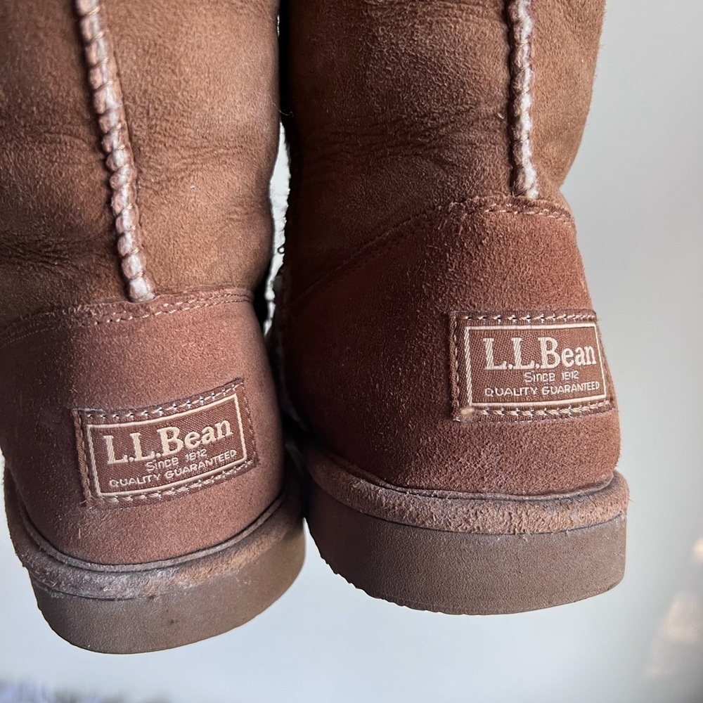 LL Beans brown leather fur lined boots shoes size 6M - Picture 10 of 14